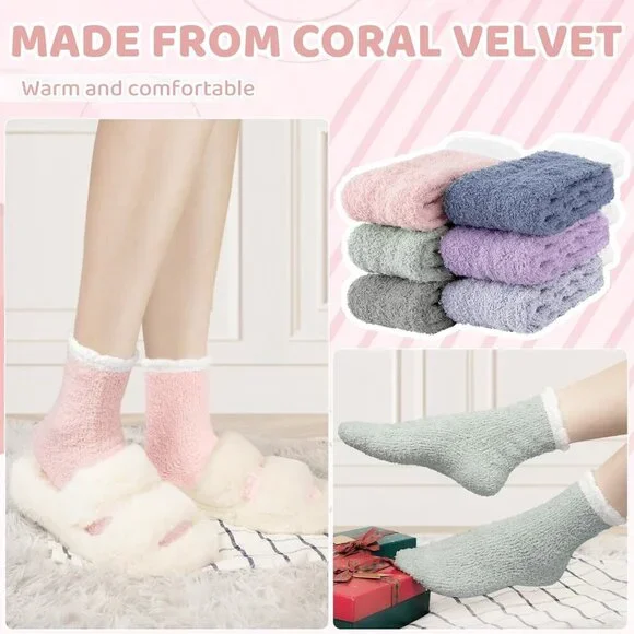⭐ 7-Pair Women’s Fuzzy Socks Cozy Warm Fluffy Christmas Winter Gift Set